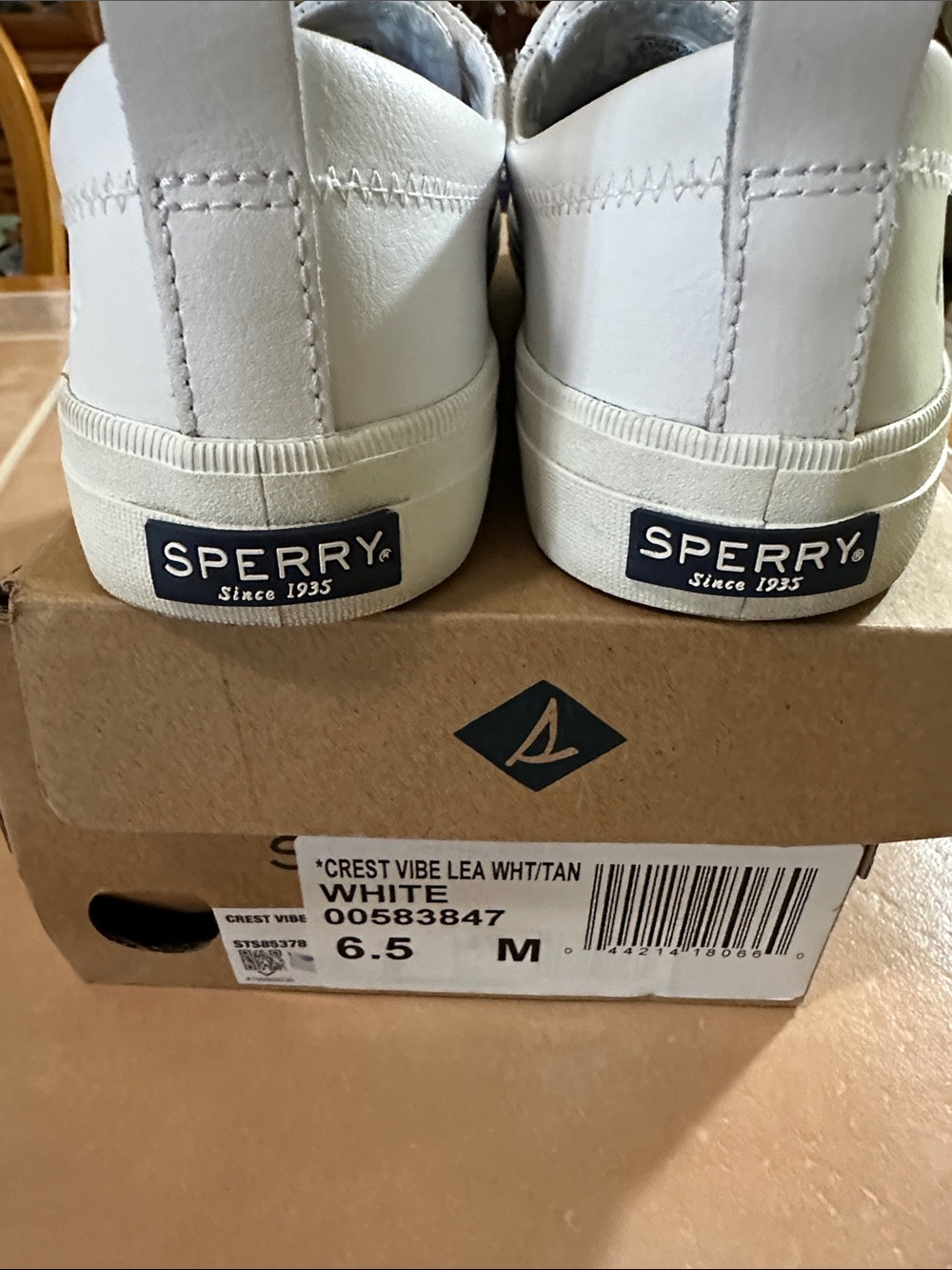 Sperry White Leather Boat Shoes with Brown Laces - Picture 4 of 7